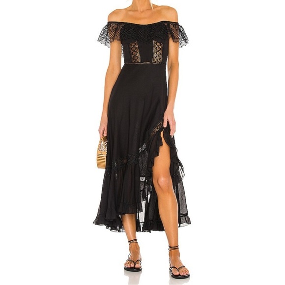 Charo Ruiz Dresses & Skirts - NWT Charo Ruiz Louise Asymmetrical Off-Shoulder Maxi Dress - Black - Size XS